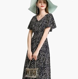 Floral Chiffon Dresses for Women Flare Casual Cocktail Dress Summer Beach